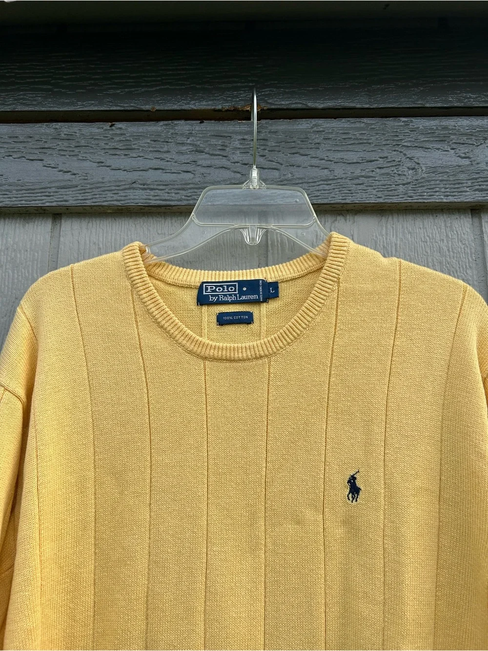 Polo by Ralph Lauren Yellow Ribbed Crewneck Sweater with Embroidered Pony Logo